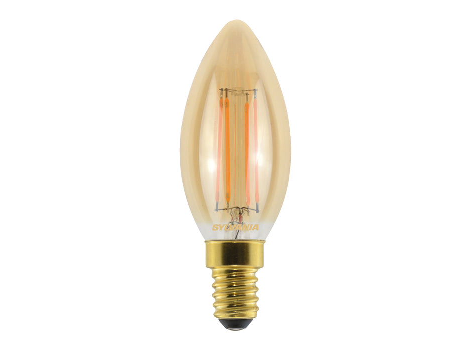 2.5W, 225lm, ToLEDo Retro Candle, E14, 2500K, 35x97mm, Gold, LED lamp Sylvania