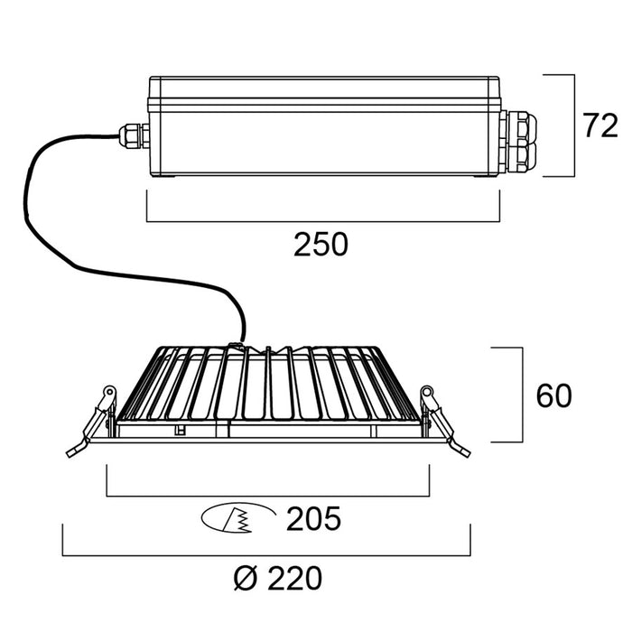 20W, 2500lm INSAVER SLIM UGR19 IP65, 4000K, 205mm, LED lamp Sylvania