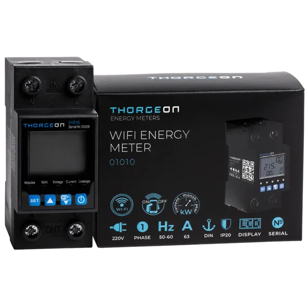 1-phase WiFi energy meter 63A 1P DIN rail mounting IP20 THORGEON