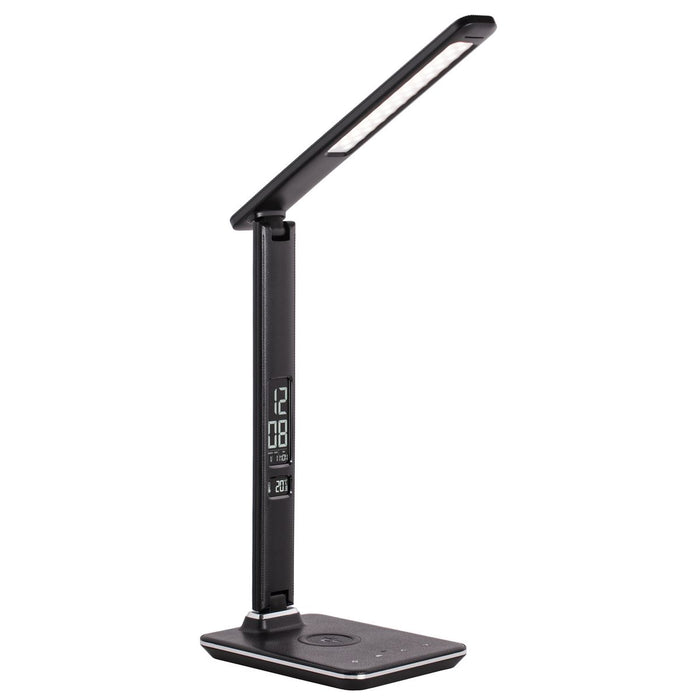 9W, 350lm, LED Table, 2800K-6000K, dimmable, wireless charging 5V 1A, LCD display, Leather black LED Table Lamp THORGEON