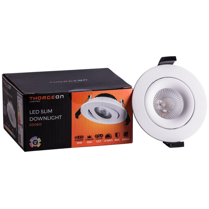 10W, 800lm, LED Downlight, DIM, CCT, IP44, 83-88mm, White LED Downlight THORGEON