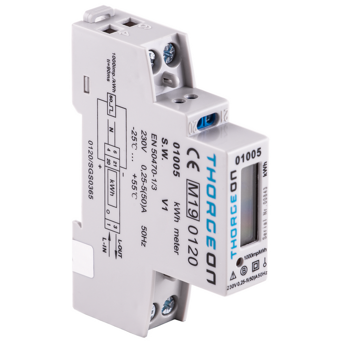 1-phase DIN rail-mounted energy meter 50A MID certificate THORGEON