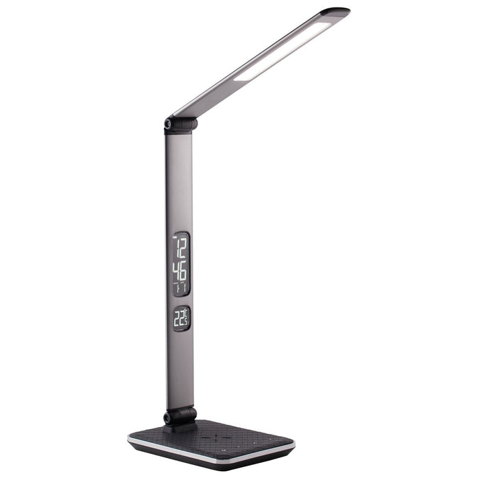 18W, 504lm, LED Table, 2800K-6000K, dimmable, wireless charging 5V 1A, LCD Display, Silver LED Table Lamp THORGEON