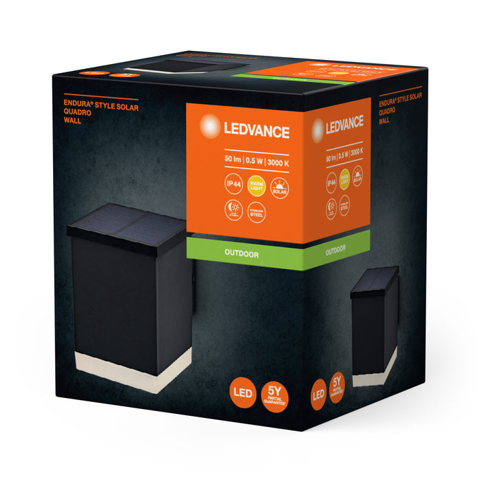 0.5W, 50lm, IP44, IK03, Endura Style Solar Quadro Wall DG BLACK, Ulkovalaisin LEDVANCE