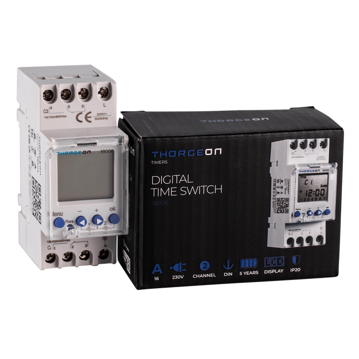 DIN rail mounted digital timer switch 2-channel THORGEON