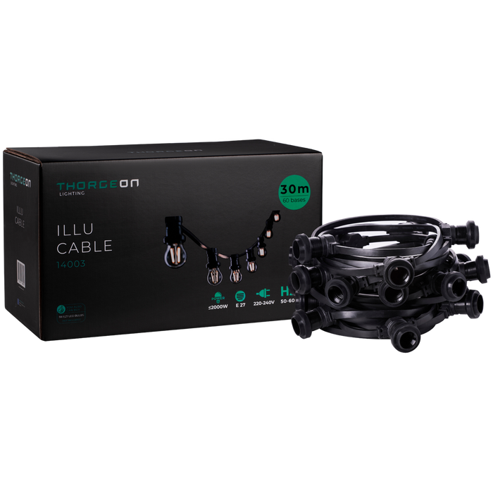 31.5m ILLU Cable E27 60 sockets 0.5m IP44 Light chain THORGEON