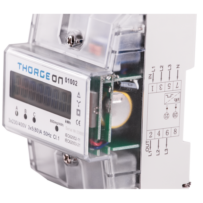 3-phase DIN rail-mounted energy meter 80A THORGEON