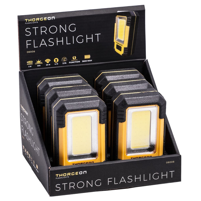 3W, 500lm, Strong Flashlight IPX4, 3600mAh, Power Bank-toiminto, LED Taskulamppu THORGEON