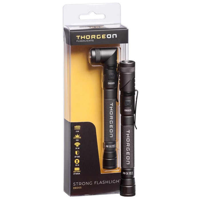 3W, 150lm, Strong Flashlight, IPX5, 2xAAA (Not included), LED Flashlight THORGEON