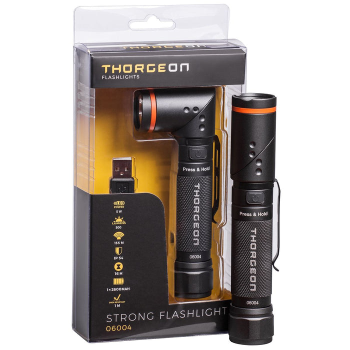 10W, 800lm, Strong Flashlight IPX5, 1x2600mAh, USB-ladattava, LED Taskulamppu THORGEON