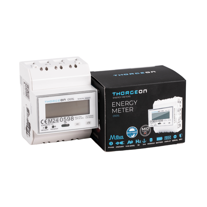 3-phase DIN rail-mounted energy meter 80A M-Bus Multi-tariff MID certificate THORGEON