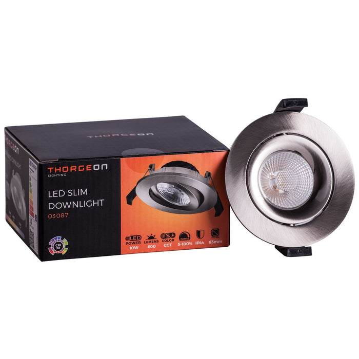 10W, 800lm, LED Downlight, DIM, CCT, IP44, 83-88mm, Nickel LED Downlight THORGEON