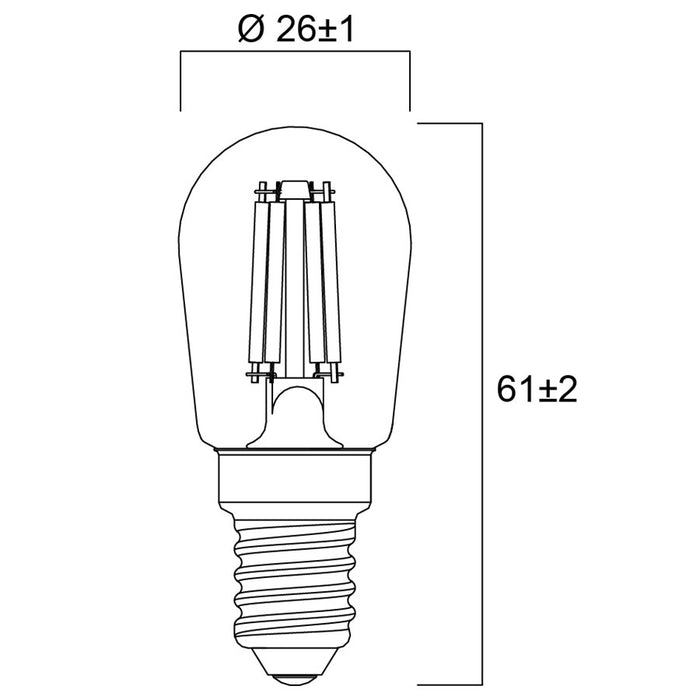 2.5W, 250lm, ToLEDo Retro Pygmy, E14, 2700K, 26x61mm, LED Fridge Lamp Sylvania