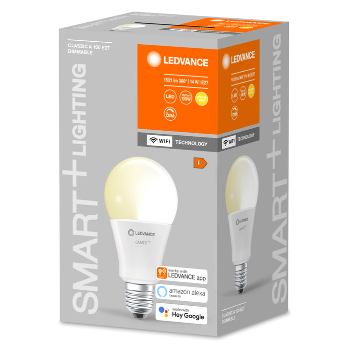 14W, 1521lm Smart+ WiFi DIM, A100, E27, 2700K smart standard lamp LEDVANCE