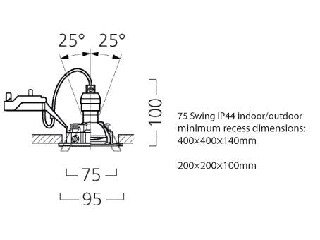 Inset Trend 75 Swing IP44 black lamp body Sylvania