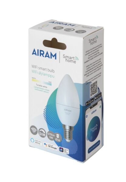 4.9W, 2700-6500K, SmartHome, E14, C37, 470lm, 37x106mm WiFi Smart Lamp Airam