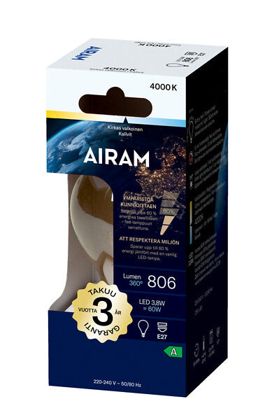 3.8W, 806lm, A60, E27, 60x108mm, Filament LED lamp Airam