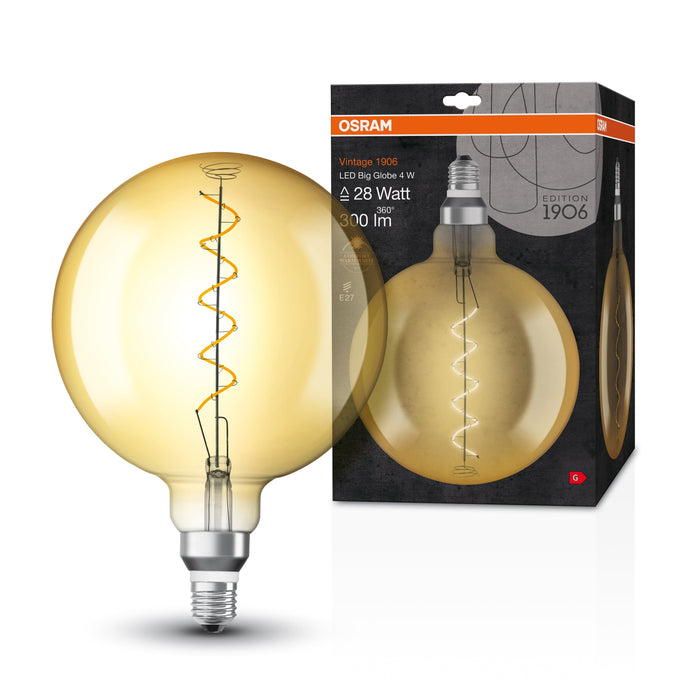 4W, 300lm, Vintage 1906 GLOBE, E27, 2000K, 200x290mm, Gold, LED lamp Osram