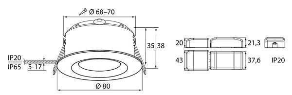 5W, 400lm Compact Fix IP65, 36D, IK02, Ø80x38mm, LED Downlight Airam