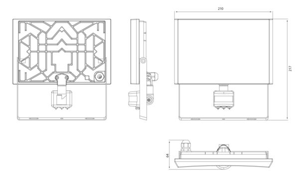 50W, 4000lm, AirFlood IP44, 4000K, IK08, Black PIR LED Floodlight Airam 