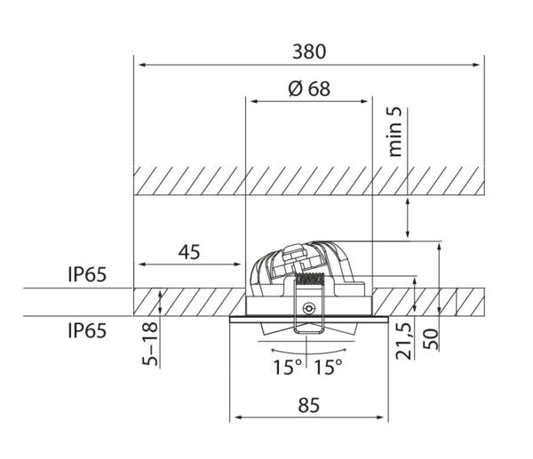 5W, 500lm Compact Outdoor IP65, IK03, 20-40D, Ø85x85mm, LED Downlight Airam