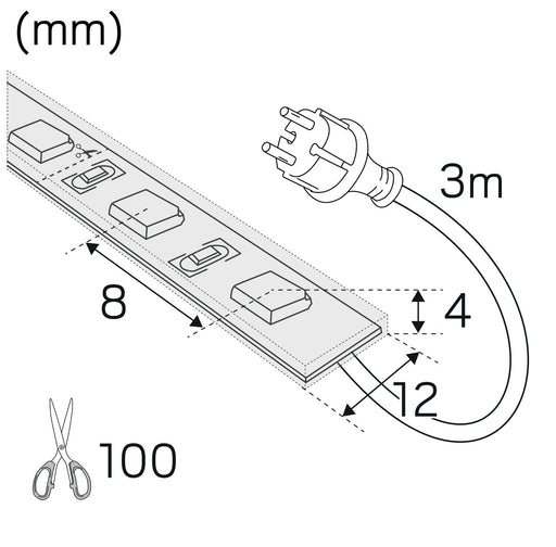 15W, 1500lm LEDstrip Lowlum 230V, IP65, 2700K, 10m -Hide-a-lite - Lumenled Oy