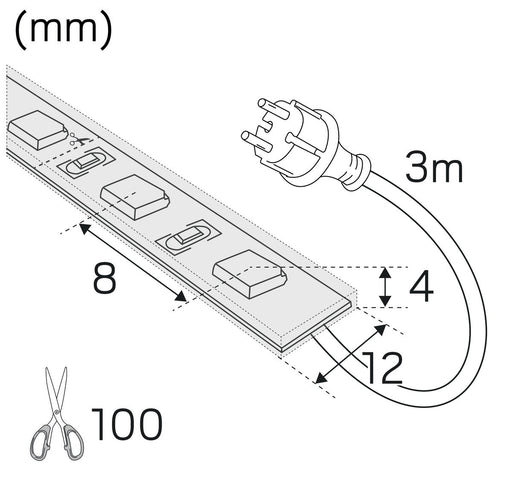 70W, 7000lm LEDstrip Midlum 230V, IP65, 3000K, 10m -Hide-a-lite - Lumenled Oy