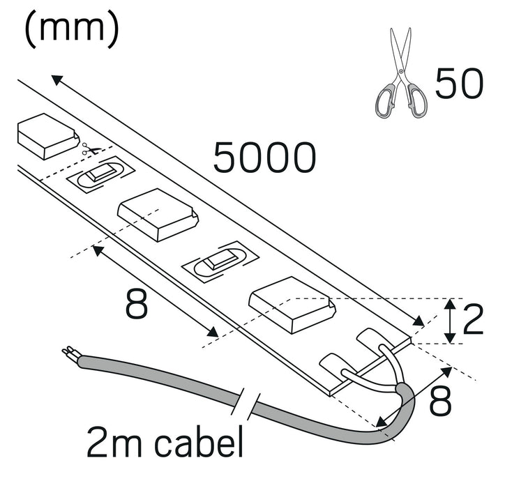 60W, 5250lm LED strip Midlum 24V DC, IP20, 2700K, 5m Hidealite