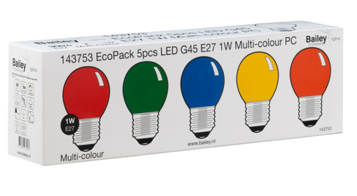 1W, 30lm 5 EcoPack LED Party Bulb, G45, E27 LED-lamppu - Lumenled Oy