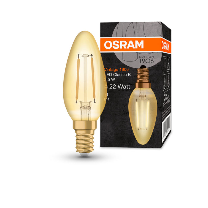 2,5W, 220lm, Vintage 1906 CLAS B, E14, 2400K, 35x100mm, Kulta, LED lamppu Osram