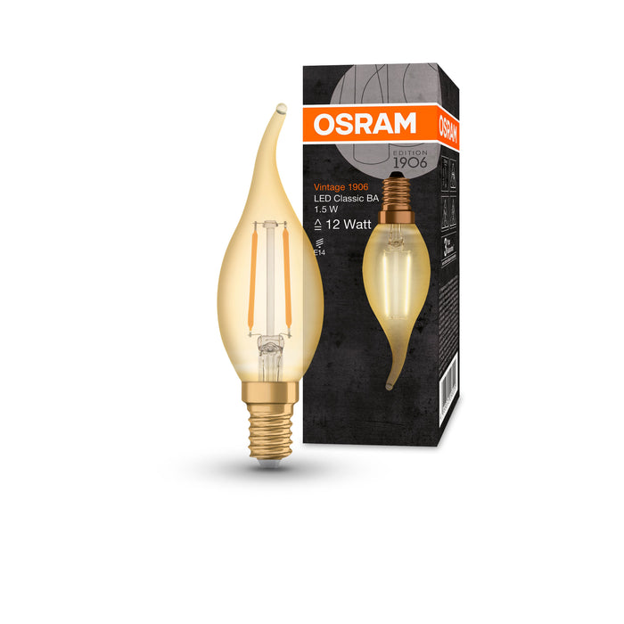 1,5W, 120lm, Vintage 1906 CLAS BA, E14, 2400K, 35x121mm, Kulta, LED lamppu Osram