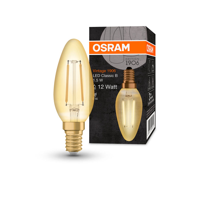 1.5W, 120lm, Vintage 1906 CLAS B, E14, 2400K, 35x100mm, Gold, LED lamp Osram