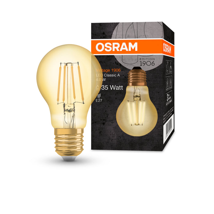 4W, 410lm, Vintage 1906 CLAS A, E27, 2400K, 60x105mm, Kulta, LED lamppu Osram