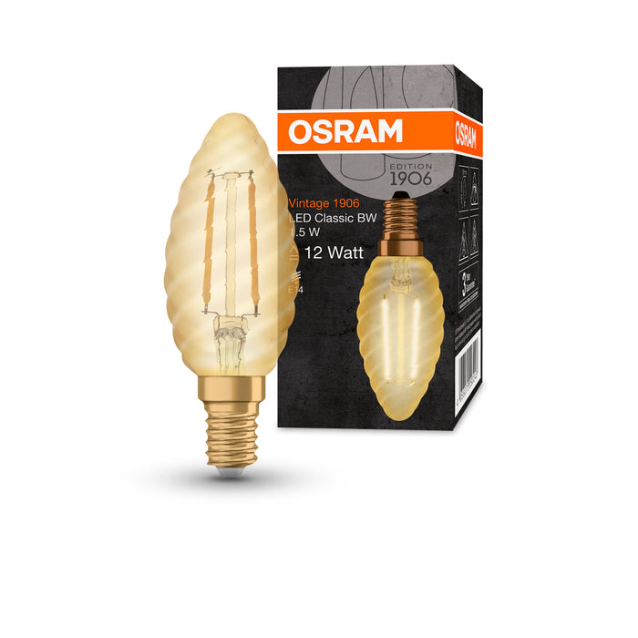 1,5W, 120lm, Vintage 1906 CLAS BW, E14, 2400K, 35x100mm, Kulta, LED lamppu Osram