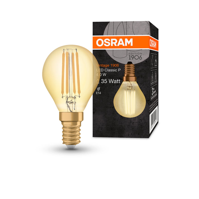 2.5W, 220lm, Vintage 1906 P, E14, 2400K, 45x77mm, Gold, LED lamp Osram